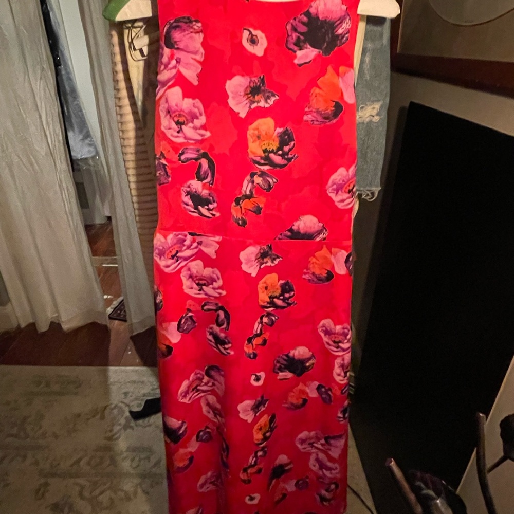 Banana Republic Red Midi Sheath Dress with Halter Neckline for Wedding Guest